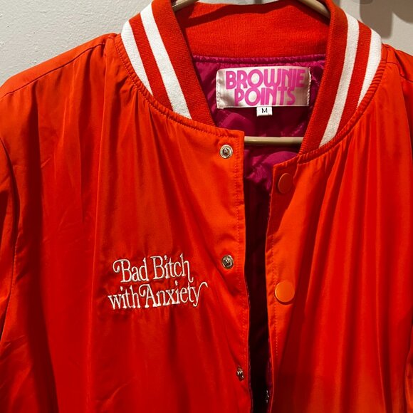 NWOT Brownie Points Varsity Bomber Jacket Bad B**** with Anxiety Sz M - Picture 3 of 4